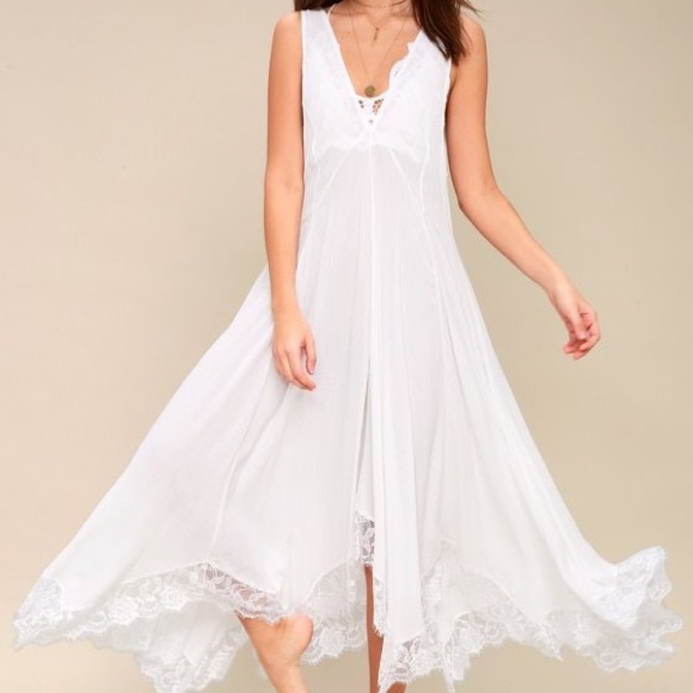 Free People White Lace-Trim Slip Chemise